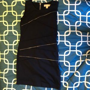 Navy sheath dress with zippers